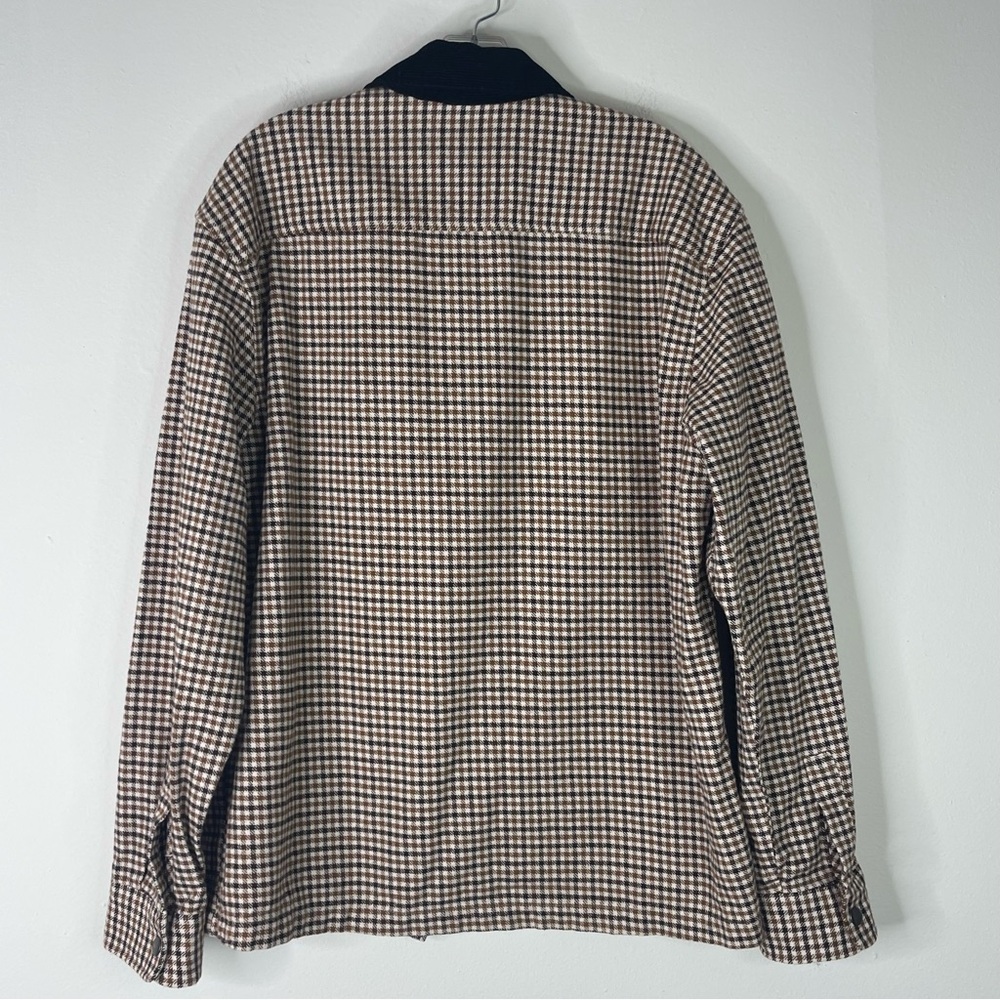 H&M cream brown tan plaid flannel oversized corduroy zip light jacket medium - Picture 7 of 7